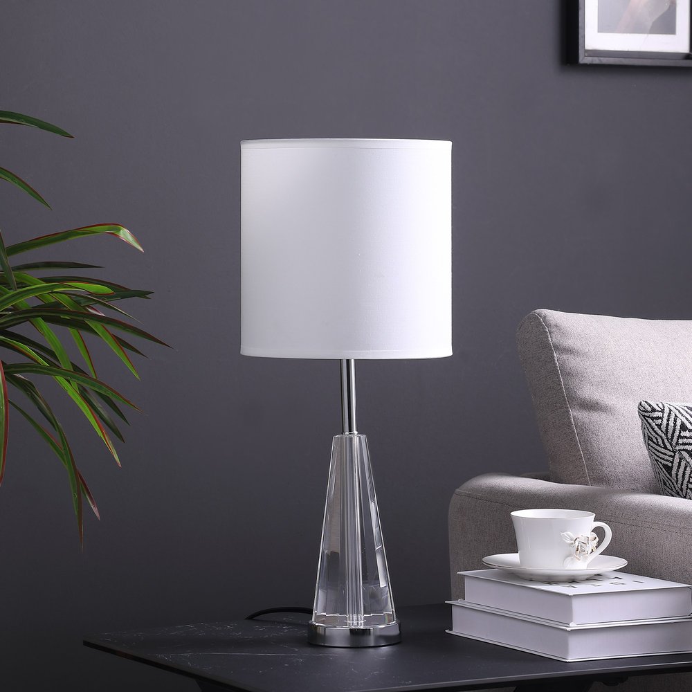 22" Silver Bedside Table Lamp With White Drum Shade HomeRoots