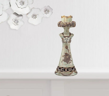 Set of 2 Beige And Brown Vintage Pillar Tabletop Candle Holders HomeRoots