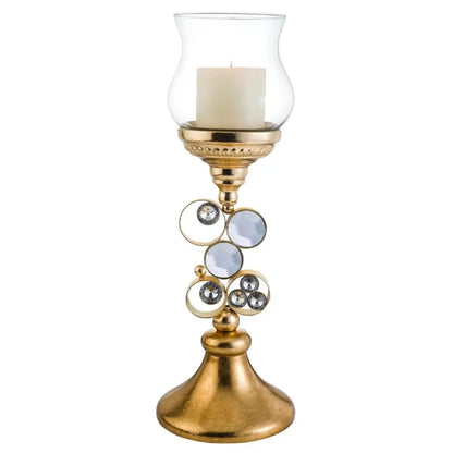 18" Gold and Faux Crystal Bling Tabletop Hurricane Candle Holder HomeRoots