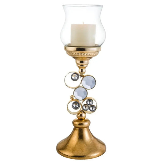 18" Gold and Faux Crystal Bling Tabletop Hurricane Candle Holder HomeRoots