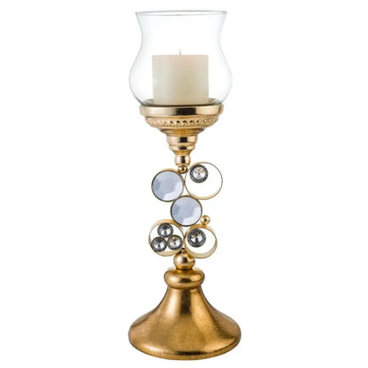 18" Gold and Faux Crystal Bling Tabletop Hurricane Candle Holder HomeRoots