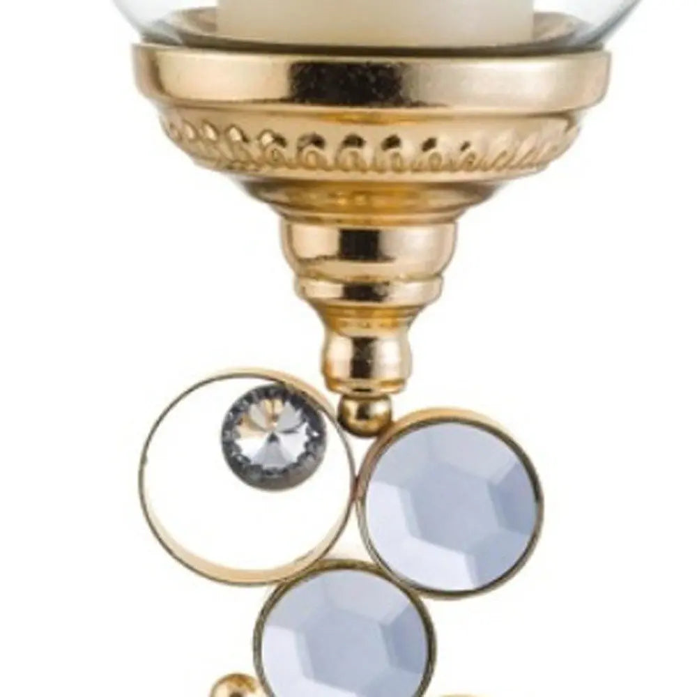 18" Gold and Faux Crystal Bling Tabletop Hurricane Candle Holder HomeRoots
