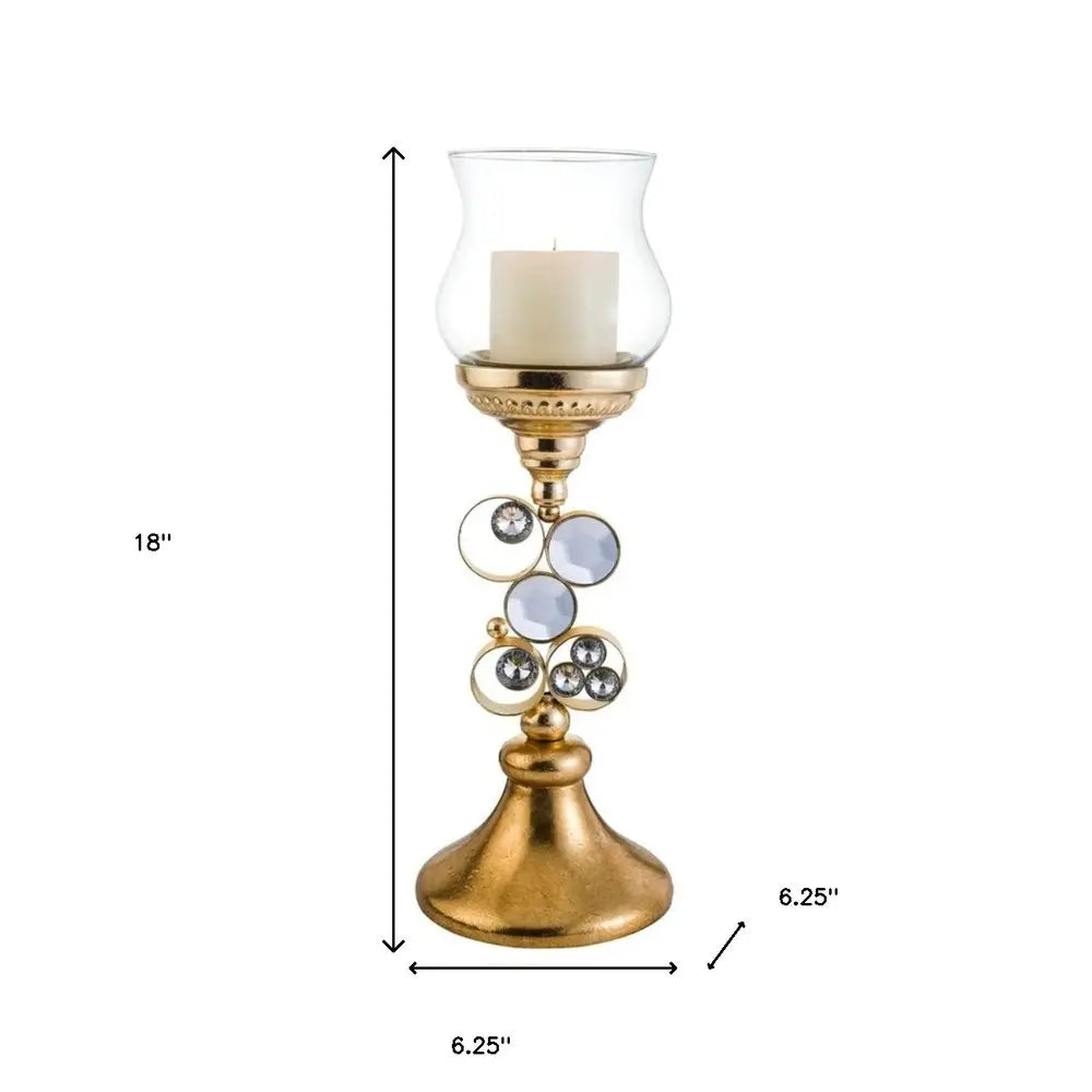 18" Gold and Faux Crystal Bling Tabletop Hurricane Candle Holder HomeRoots