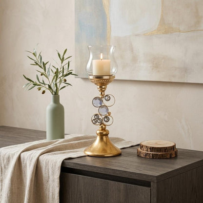 18" Gold and Faux Crystal Bling Tabletop Hurricane Candle Holder HomeRoots