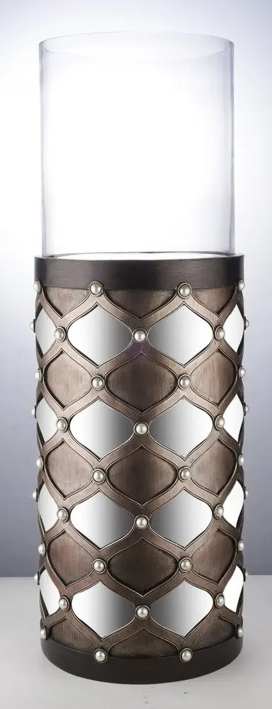 31" Bronze and Silver with Pearls Floor Hurricane Candle Holder HomeRoots