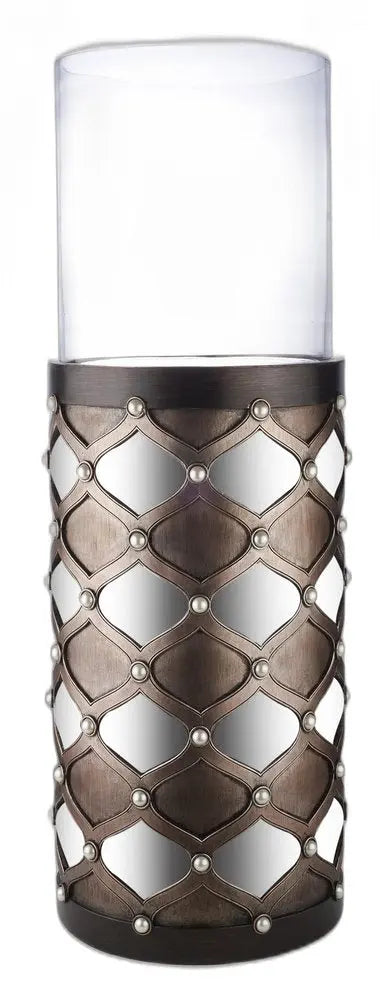 31" Bronze and Silver with Pearls Floor Hurricane Candle Holder HomeRoots