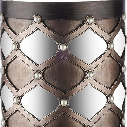 31" Bronze and Silver with Pearls Floor Hurricane Candle Holder HomeRoots
