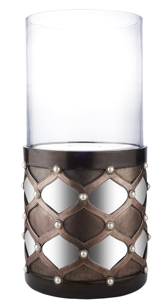 22" Bronze and Silver with Pearls Tabletop Hurricane Candle Holder — view 1