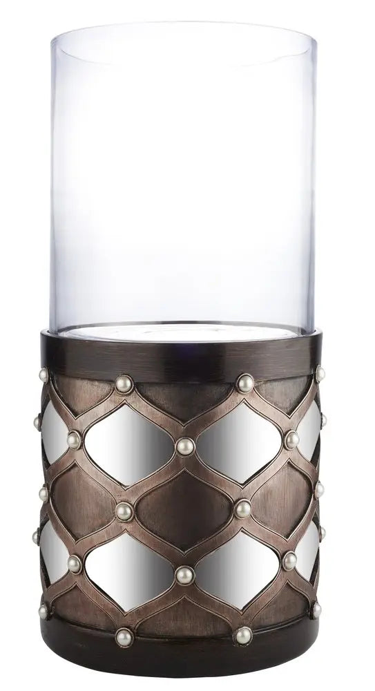 22" Bronze and Silver with Pearls Tabletop Hurricane Candle Holder HomeRoots