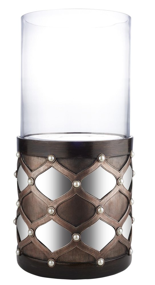 22" Bronze and Silver with Pearls Tabletop Hurricane Candle Holder HomeRoots
