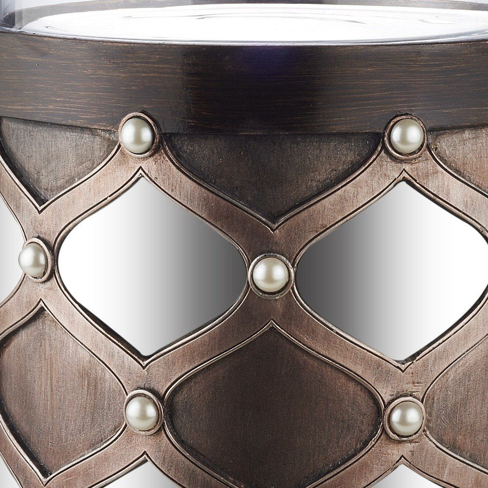 22" Bronze and Silver with Pearls Tabletop Hurricane Candle Holder — view 4