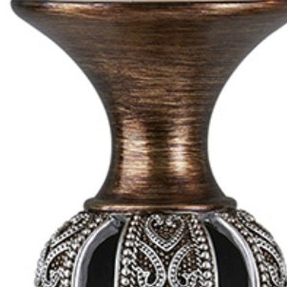 Set of Two Bronze and Silver Polyresin Hearts Centerpiece Pillar Candle Holders With Candle HomeRoots