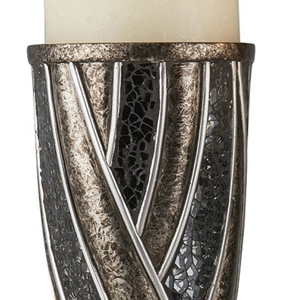 Set of Two Black Silver and Bronze Polyresin Abstract Centerpiece Pillar Candle Holders With Candle HomeRoots