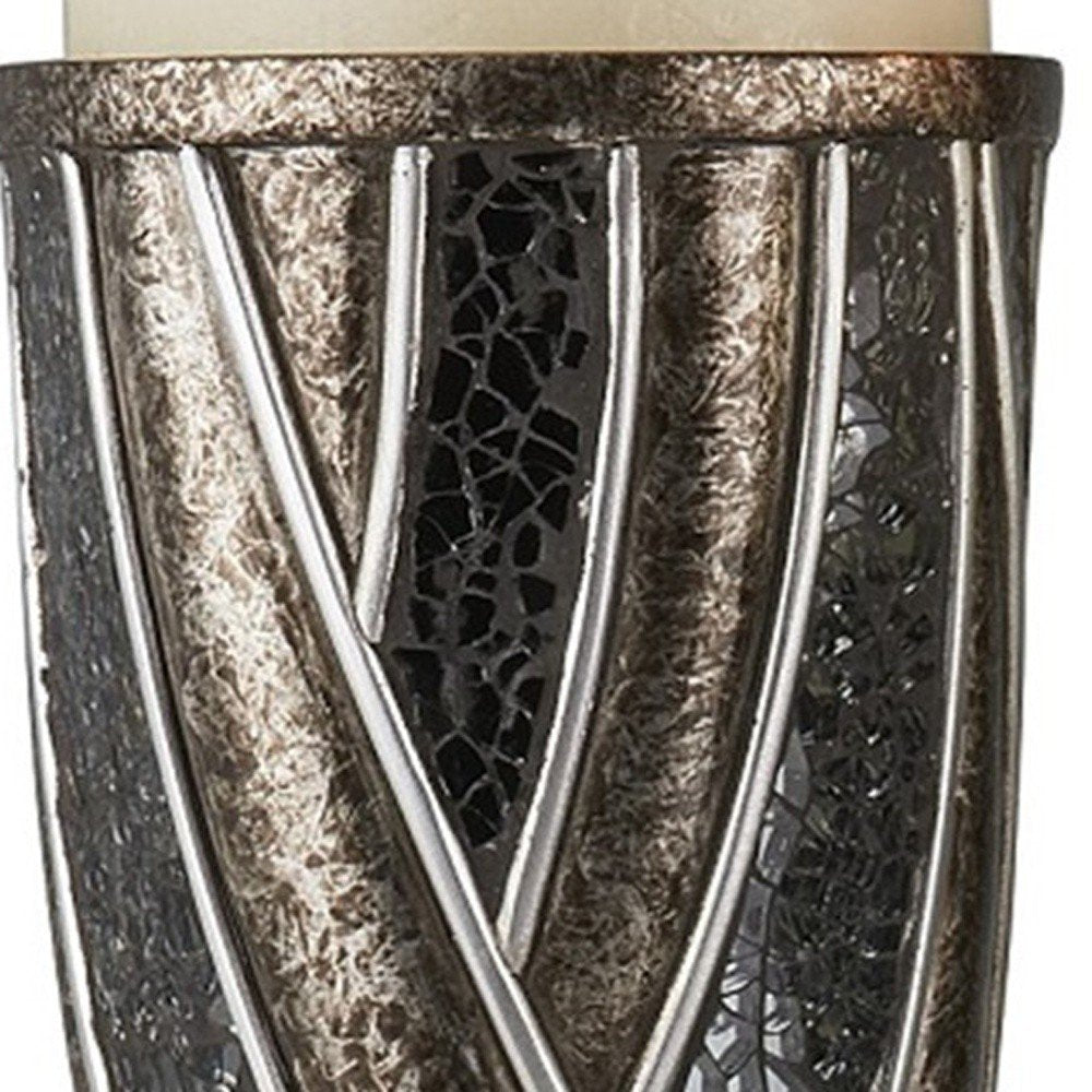 Set of Two Black Silver and Bronze Polyresin Abstract Centerpiece Pillar Candle Holders With Candle HomeRoots