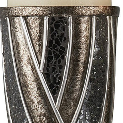 Set of Two Black Silver and Bronze Polyresin Abstract Centerpiece Pillar Candle Holders With Candle HomeRoots