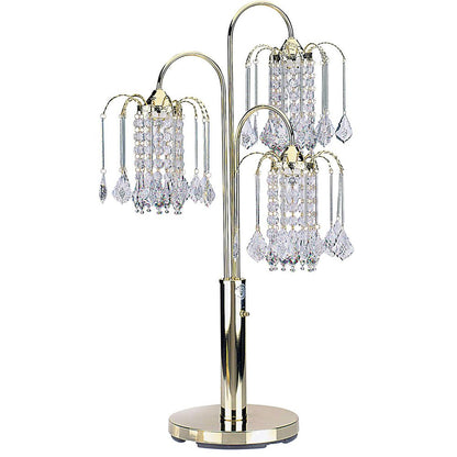 34" Gold and Faux Crystal Three Light Chandelier Table Lamp HomeRoots