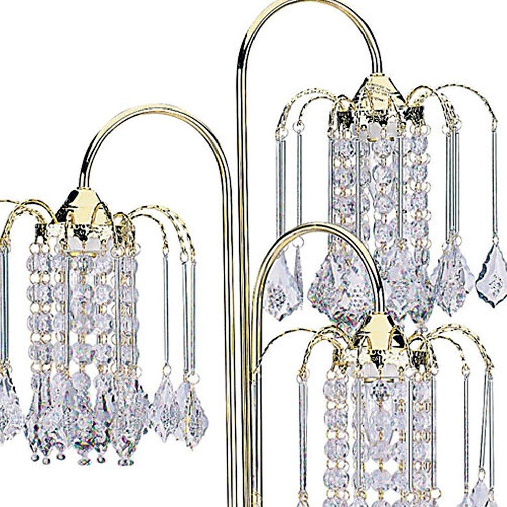 34" Gold and Faux Crystal Three Light Chandelier Table Lamp HomeRoots