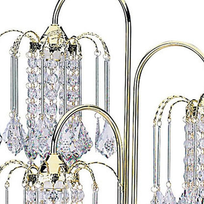34" Gold and Faux Crystal Three Light Chandelier Table Lamp HomeRoots