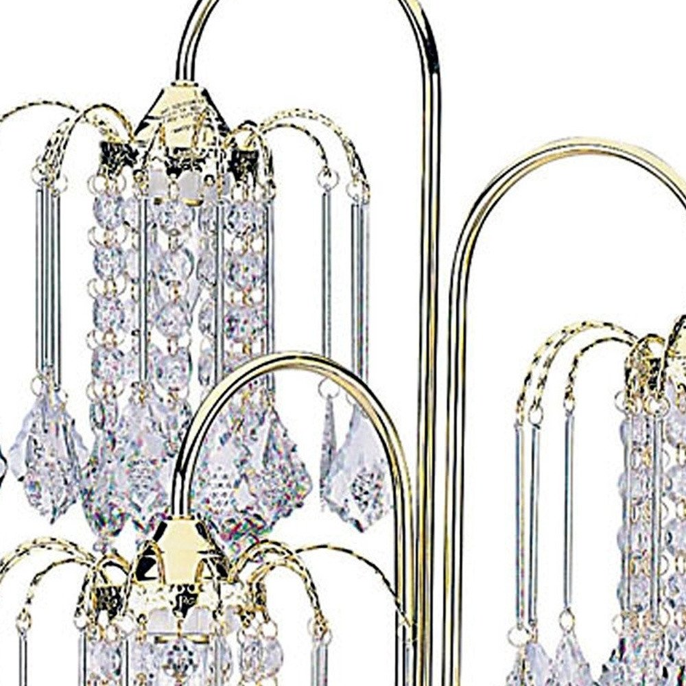 34" Gold and Faux Crystal Three Light Chandelier Table Lamp HomeRoots
