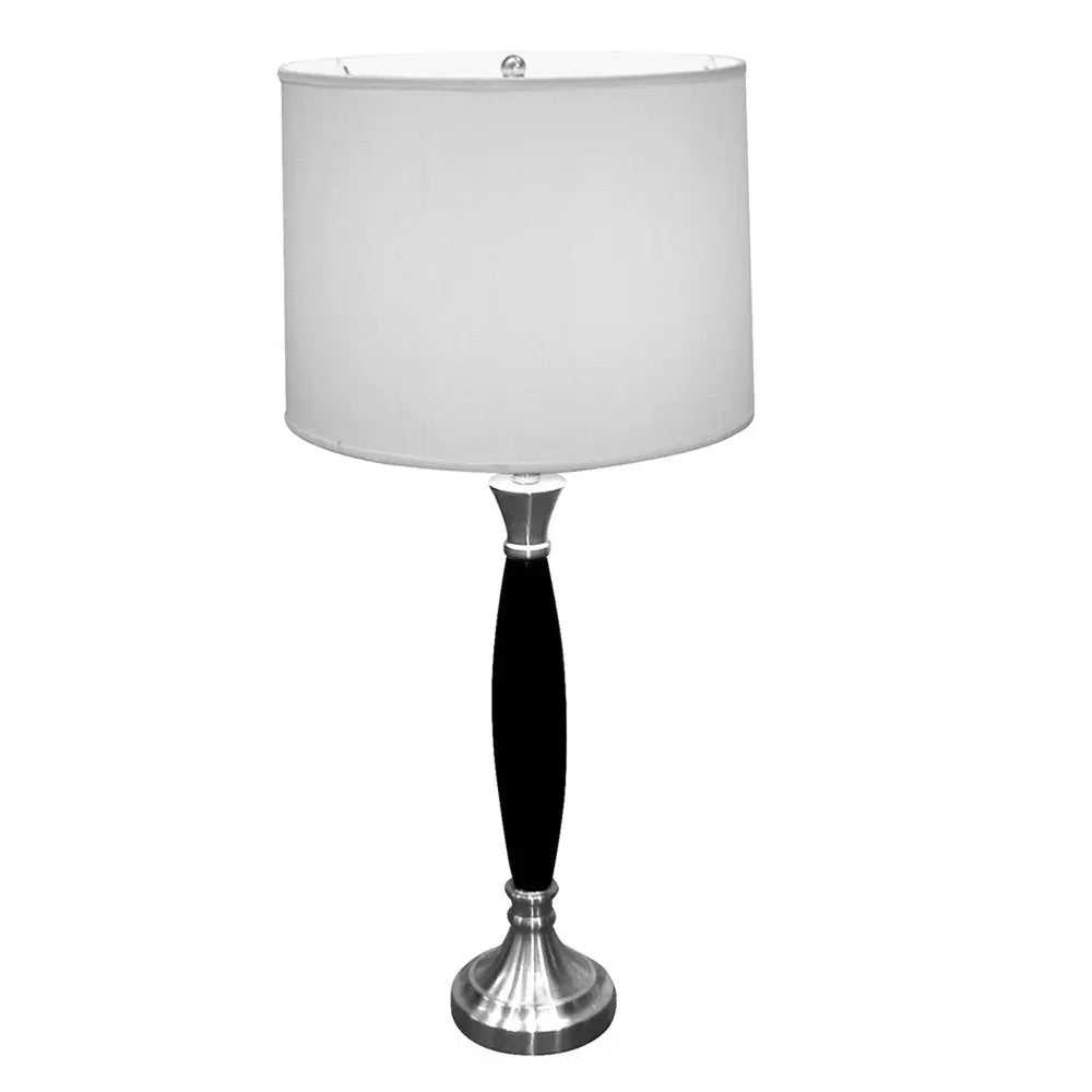 30" Black Solid Wood Bedside Table Lamp With White Shade HomeRoots