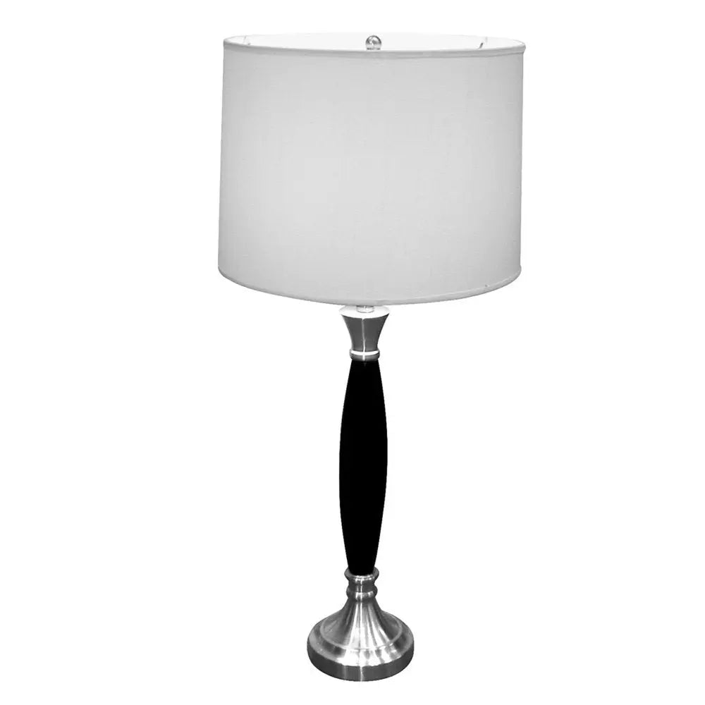 30" Black Solid Wood Bedside Table Lamp With White Shade HomeRoots