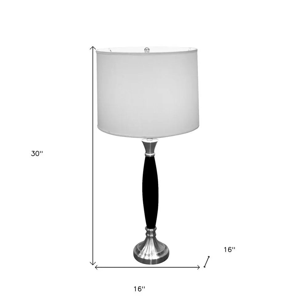 30" Black Solid Wood Bedside Table Lamp With White Shade HomeRoots