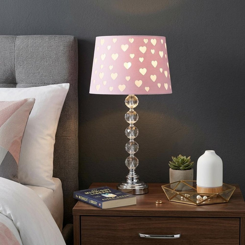 22" Crystal With Pink And White Dot Shade Table Lamp — view 7