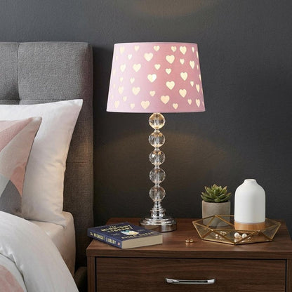 22" Crystal With Pink And White Dot Shade Table Lamp