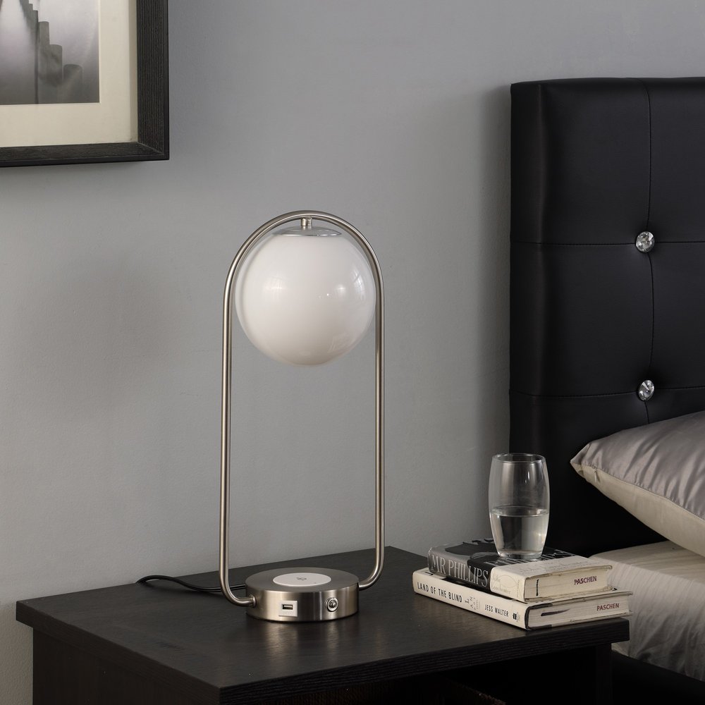 19" Silver Clip Globe USB Table Lamp HomeRoots