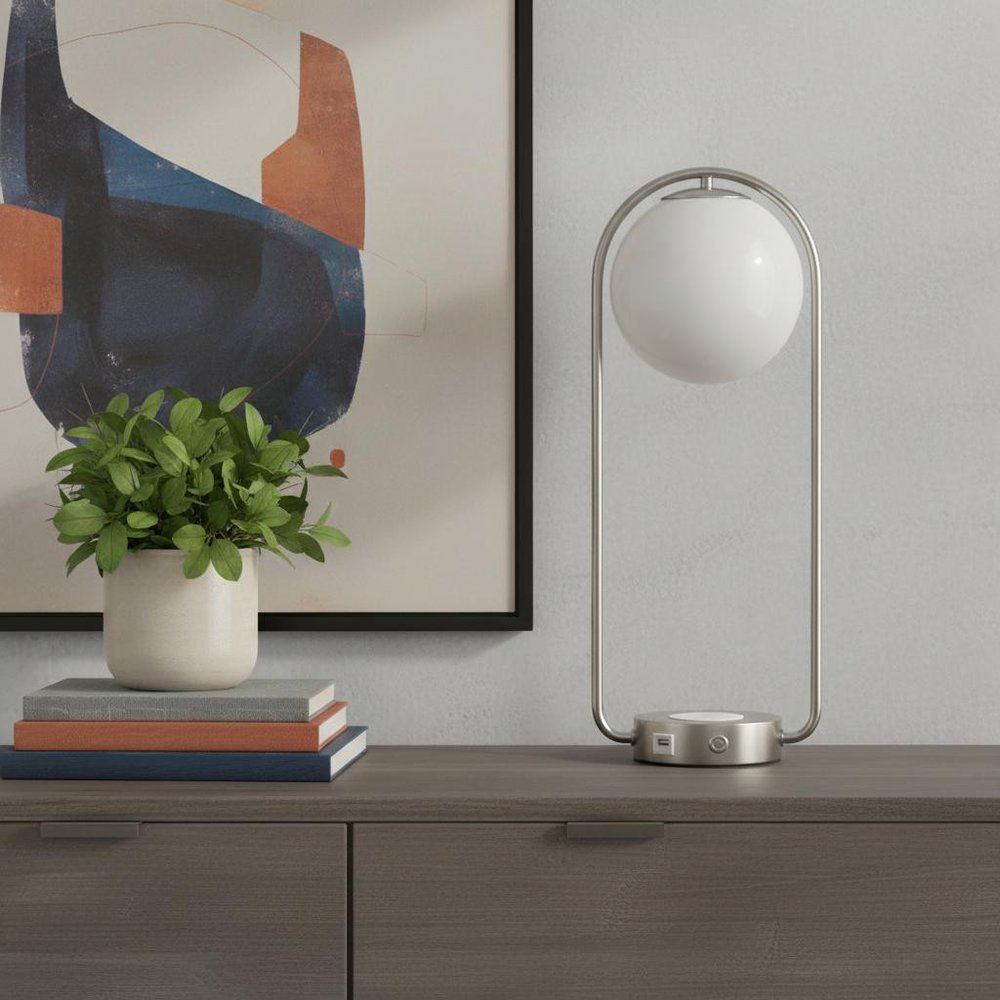 19" Silver Clip Globe USB Table Lamp HomeRoots