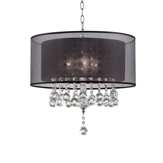 Contempo Silver Ceiling Lamp with Black Shade and Crystal Accents HomeRoots