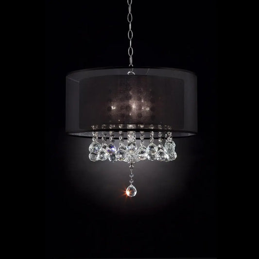 Contempo Silver Ceiling Lamp with Black Shade and Crystal Accents HomeRoots