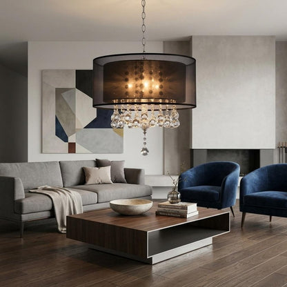 Contempo Silver Ceiling Lamp with Black Shade and Crystal Accents HomeRoots