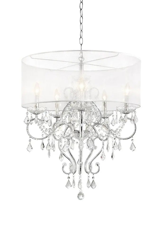 Glam Silver Faux Crystal Hanging Celing Lamp with See Thru Shade HomeRoots