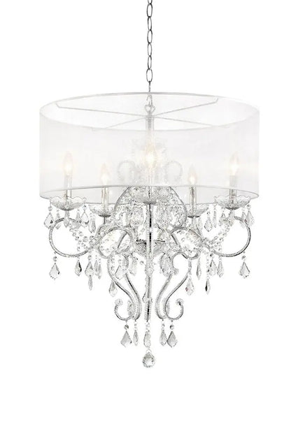Glam Silver Faux Crystal Hanging Celing Lamp with See Thru Shade HomeRoots