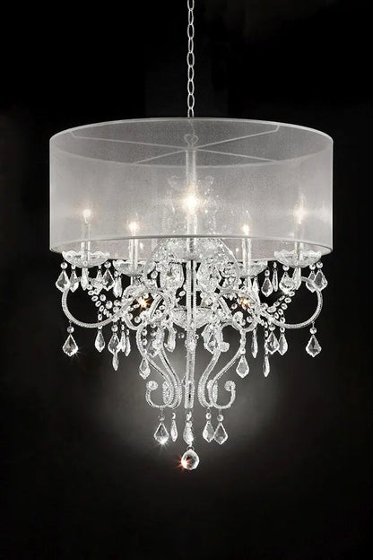 Glam Silver Faux Crystal Hanging Celing Lamp with See Thru Shade HomeRoots