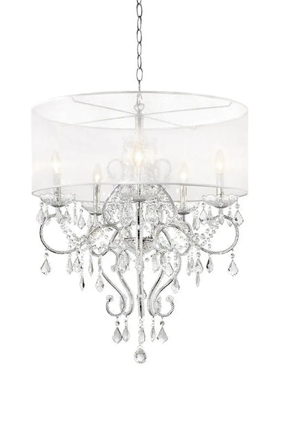Glam Silver Faux Crystal Hanging Celing Lamp with See Thru Shade HomeRoots
