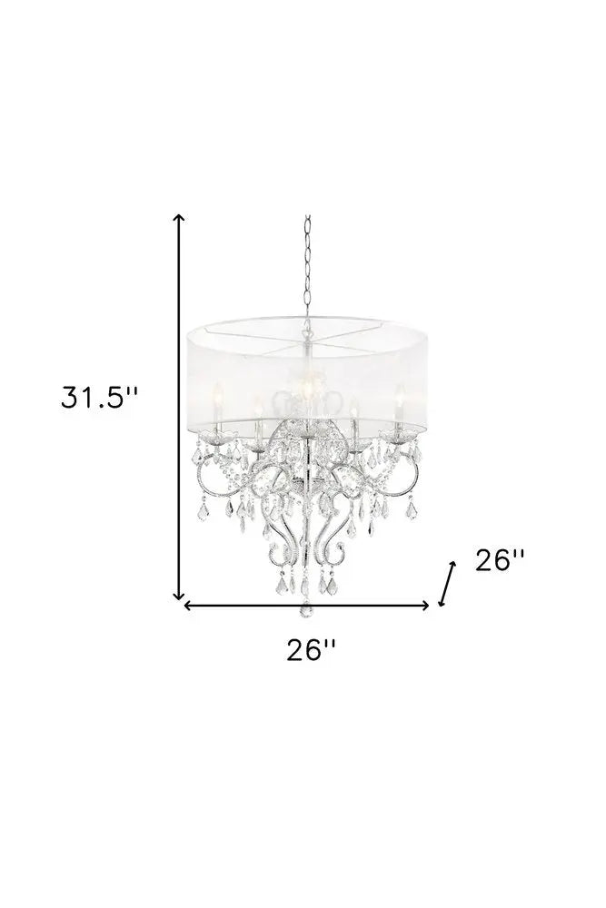 Glam Silver Faux Crystal Hanging Celing Lamp with See Thru Shade HomeRoots
