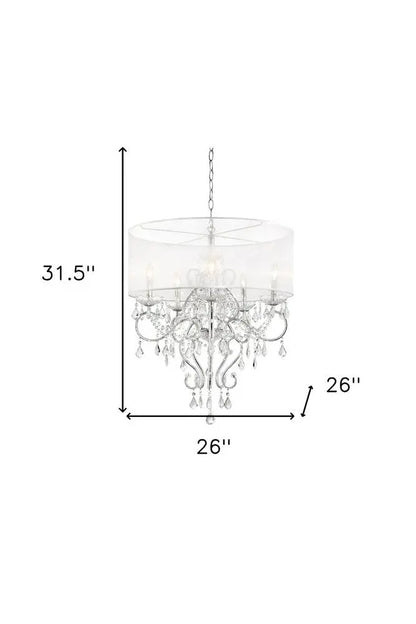 Glam Silver Faux Crystal Hanging Celing Lamp with See Thru Shade HomeRoots