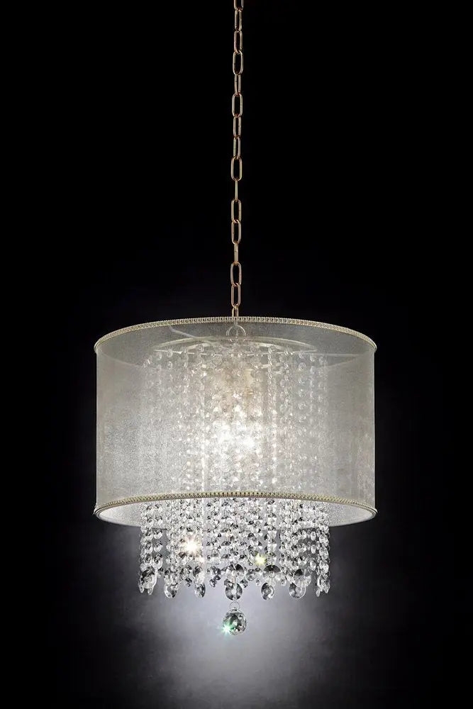 Primo Gold Finish Ceiling Lamp with Crystal Accents and White Shade HomeRoots