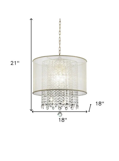 Primo Gold Finish Ceiling Lamp with Crystal Accents and White Shade HomeRoots