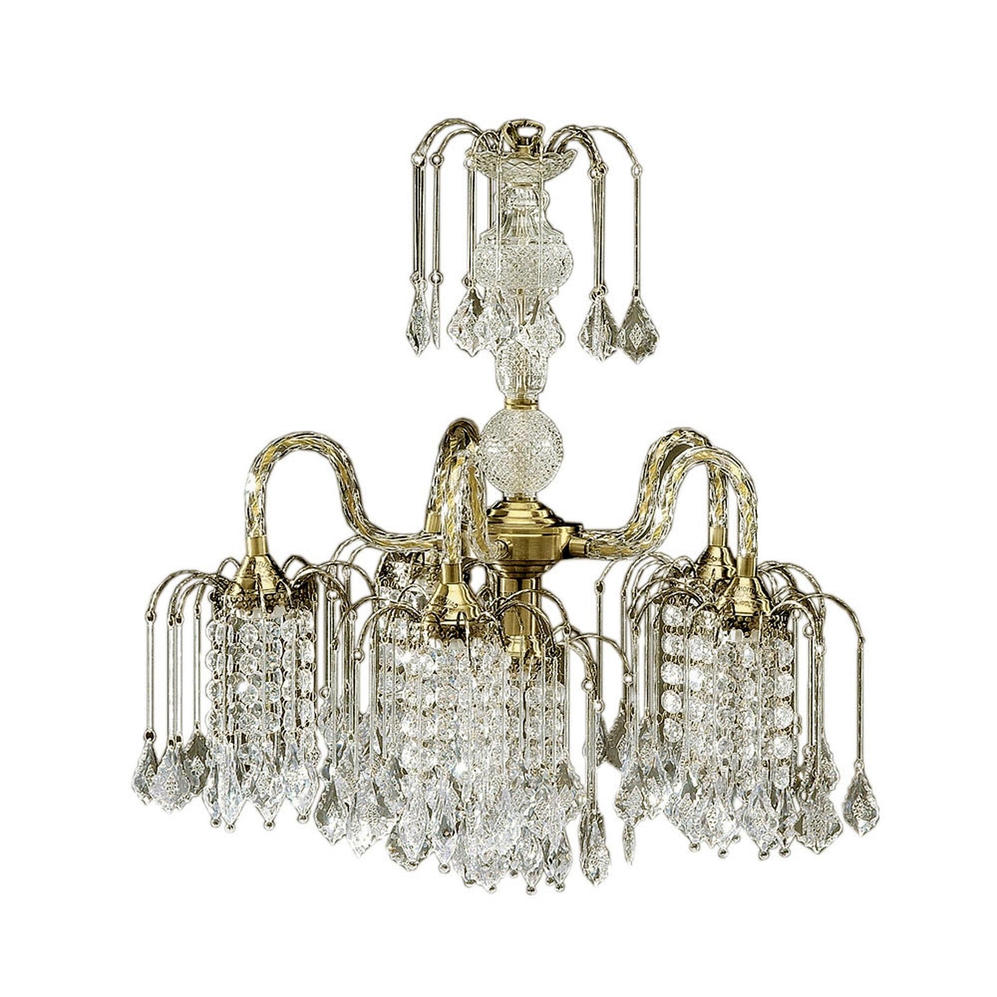 Two Tier Crystal and Brass Hanging Chandelier Light