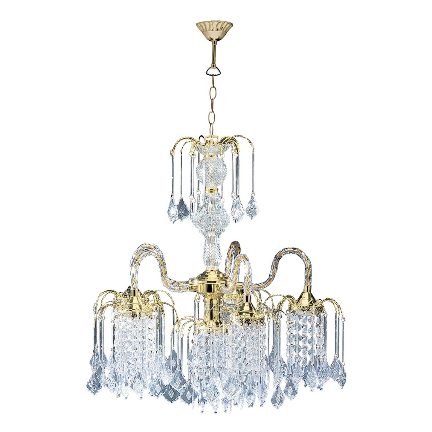 Two Tier Crystal and Gold Hanging Chandelier Light