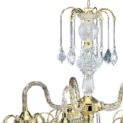 Two Tier Crystal and Gold Hanging Chandelier Light