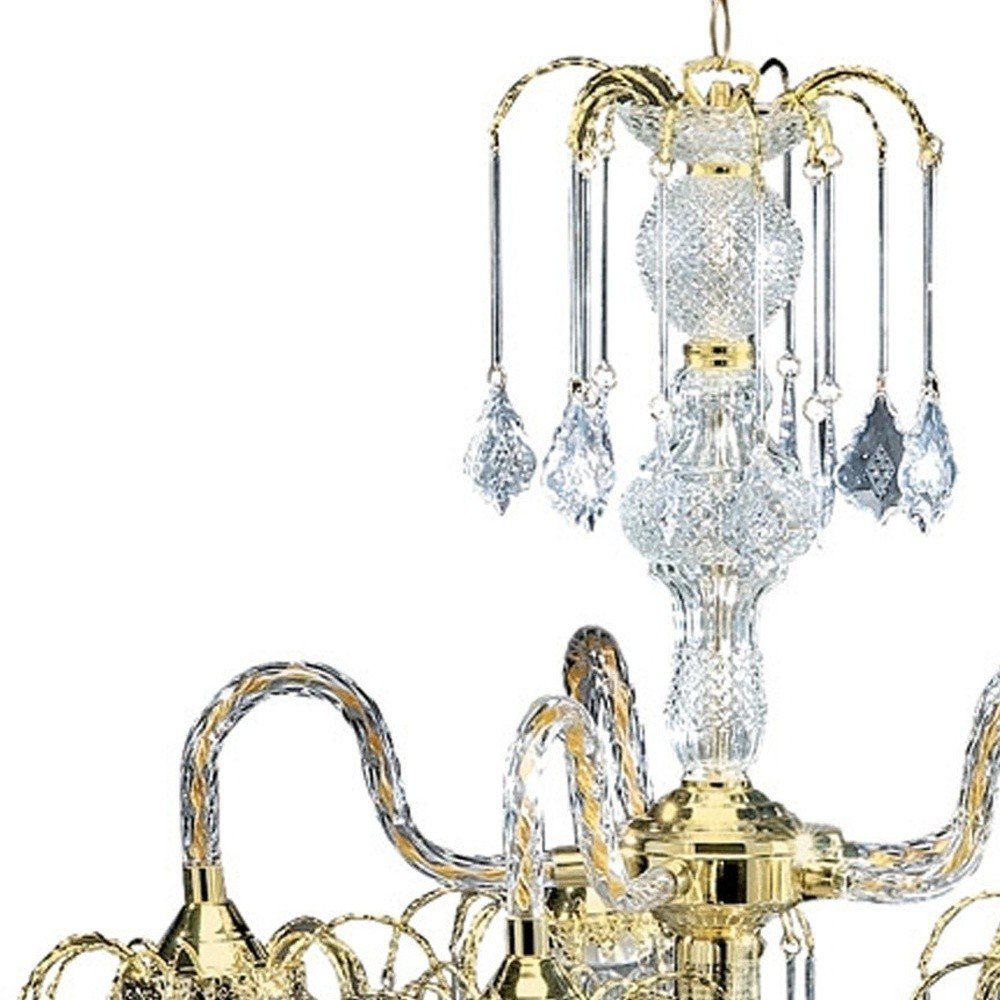 Two Tier Crystal and Gold Hanging Chandelier Light HomeRoots