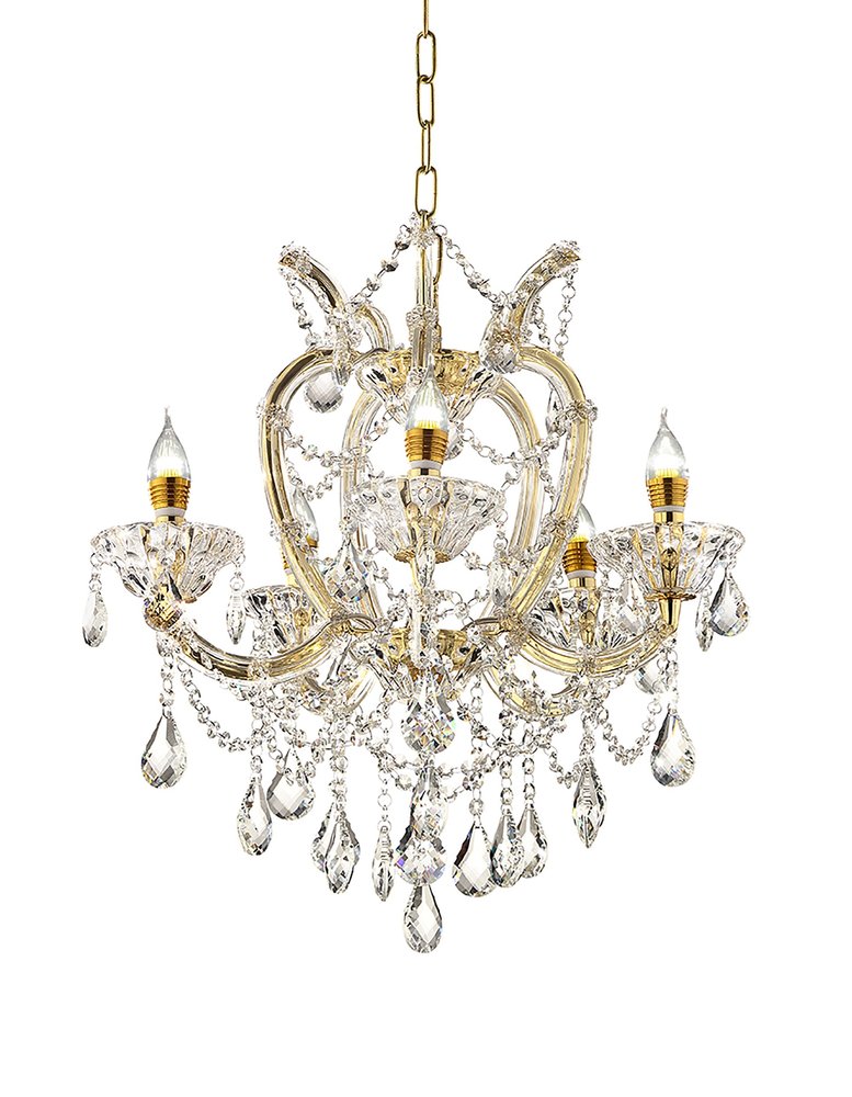 Five Light Glam Gold and Faux Crystal Chandelier — view 1
