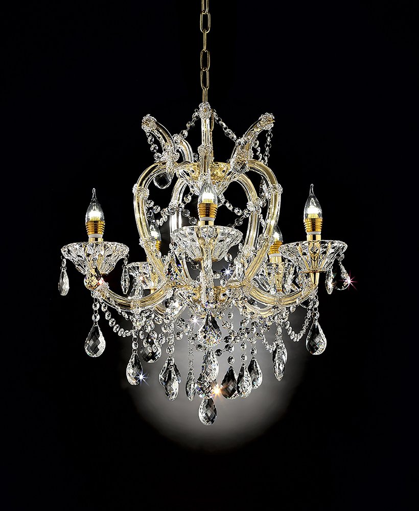 Five Light Glam Gold and Faux Crystal Chandelier — view 2