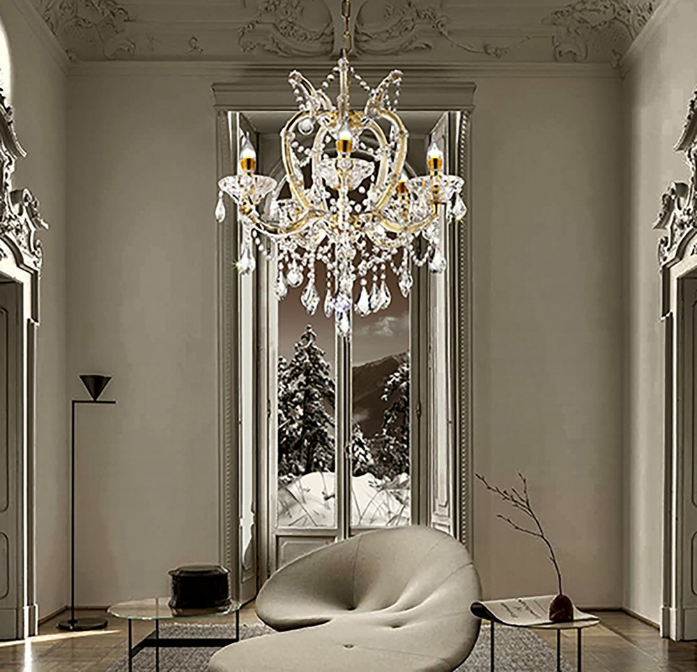 Five Light Glam Gold and Faux Crystal Chandelier HomeRoots