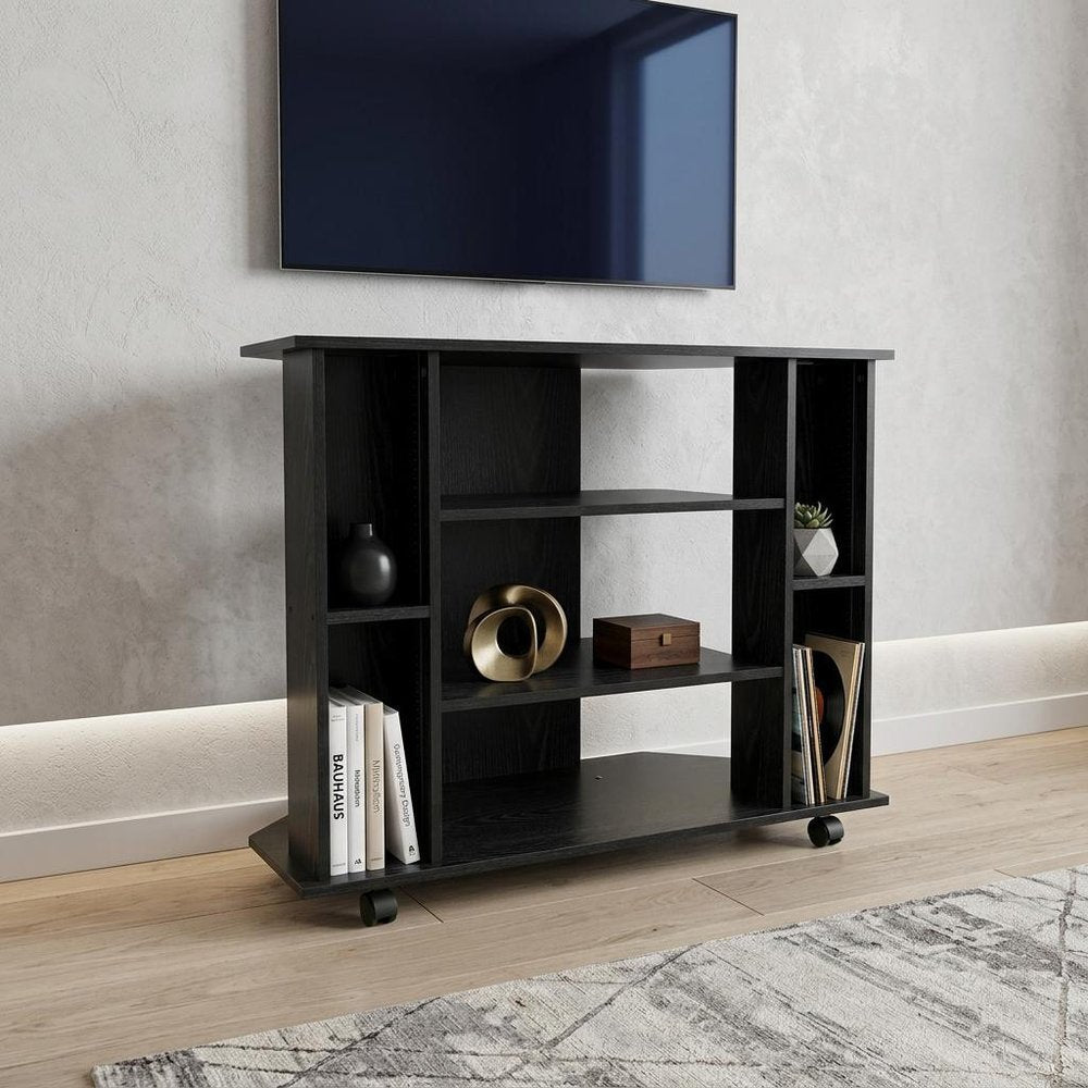 35" Black Open Shelving TV Stand HomeRoots