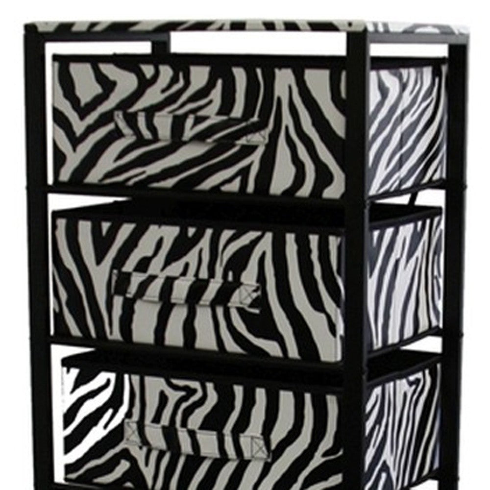 Zebra Black and White Rolling Six Drawer Tower Organizer - FurniFindUSA